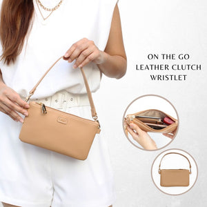 Open image in slideshow, On the Go Leather Clutch Wristlet - Salmon Nude
